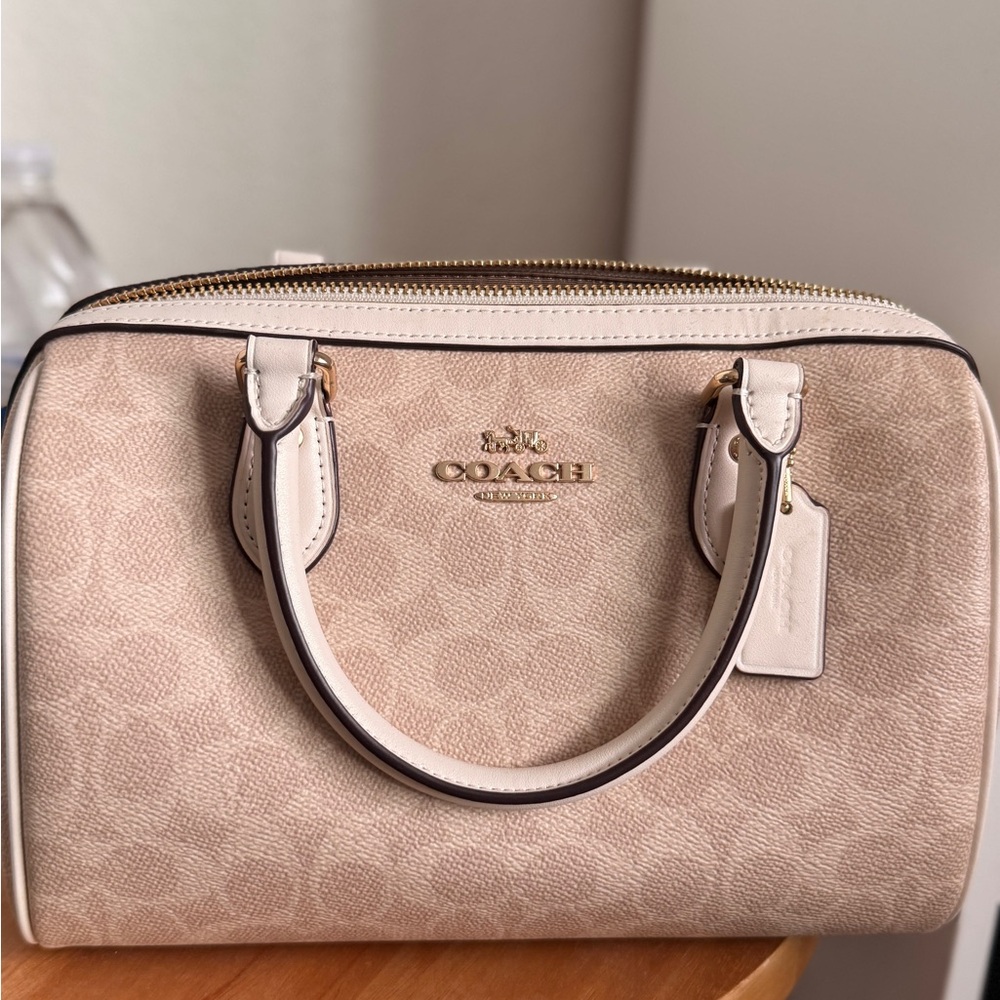 Coach Beige Signature Satchel with Gold Hardware